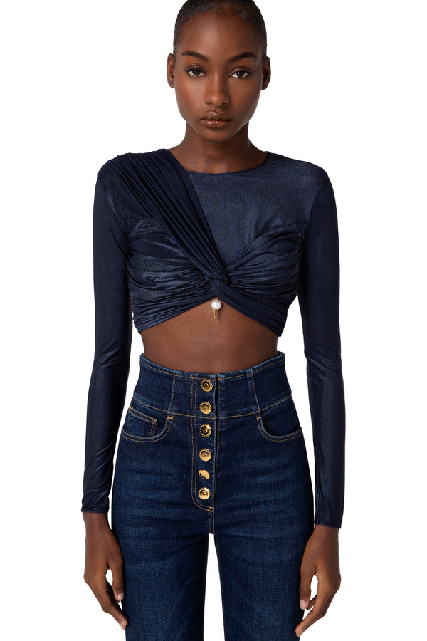 Laminated knit crop top - Elisabetta Franchi® Outlet