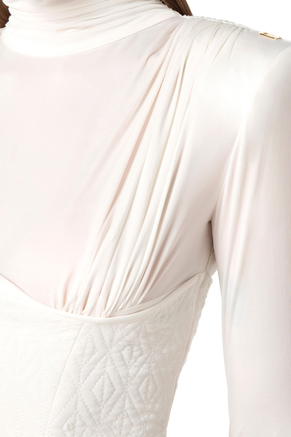 Jersey roll neck top with embossed bustier - Elisabetta Franchi® Outlet