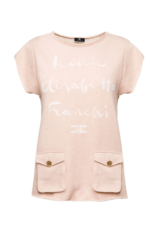 Short sleeve sweatshirt with the ICONIC print - Elisabetta Franchi® Outlet
