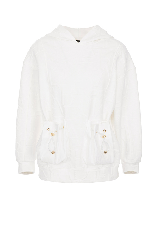 Sweatshirt with hood, lettering design and ottoman pockets - Elisabetta Franchi® Outlet