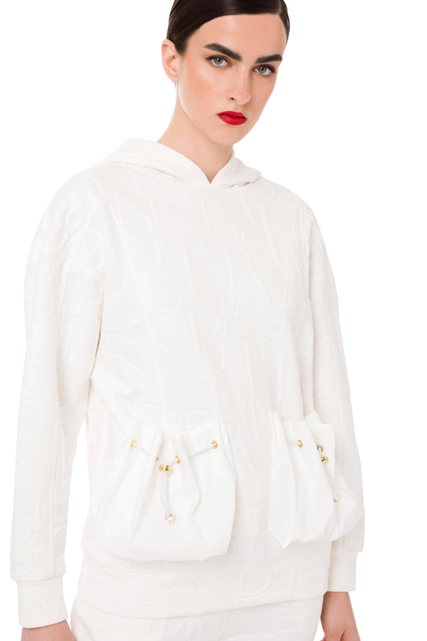 Sweatshirt mit Kapuze, Lettering-Design und Taschen aus Ottoman-Gewebe - Elisabetta Franchi® Outlet