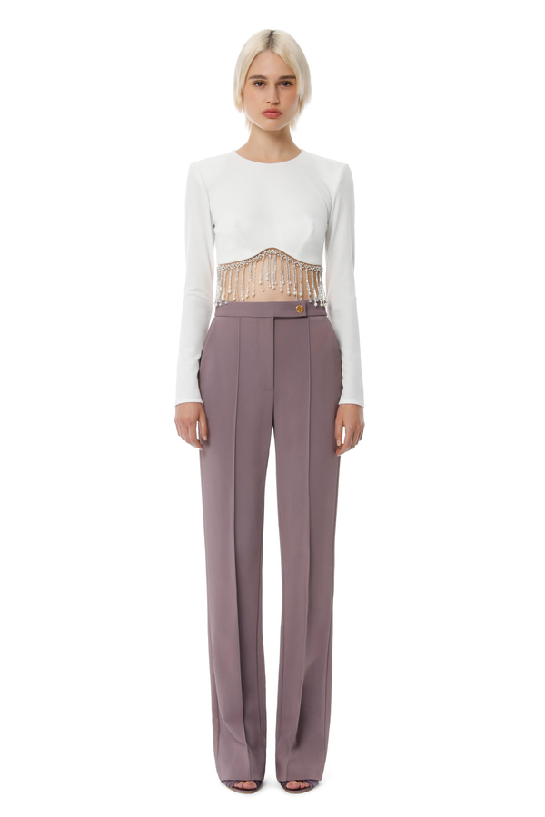 Velvet crop top with beads - Elisabetta Franchi® Outlet