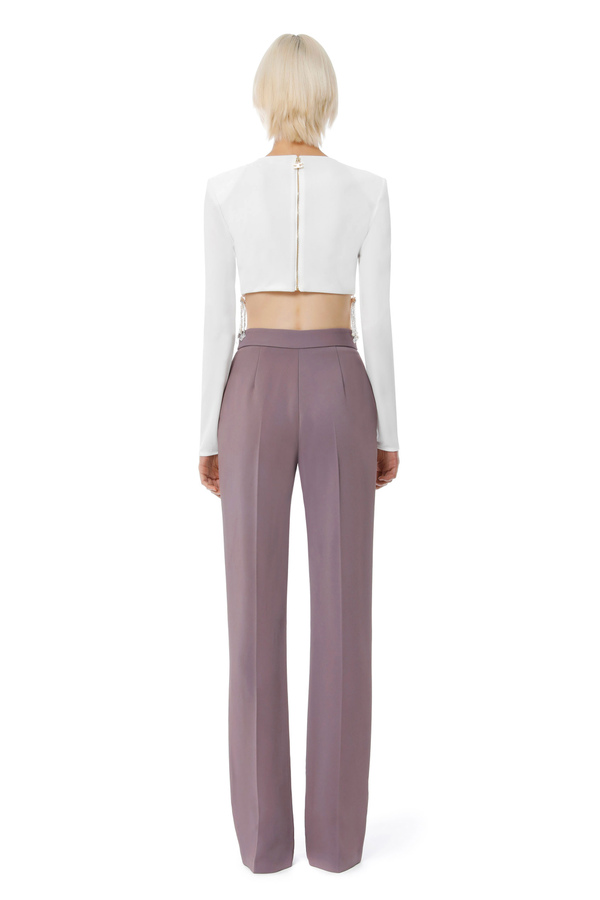 Velvet crop top with beads - Elisabetta Franchi® Outlet