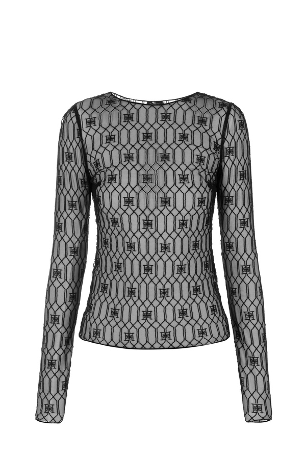 Top in embroidered tulle fabric - Elisabetta Franchi® Outlet