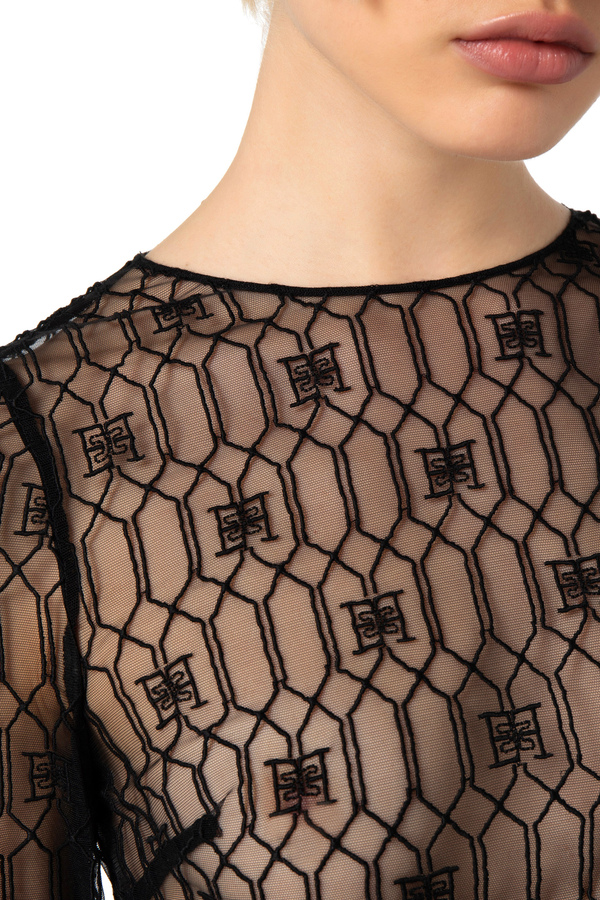 Top in embroidered tulle fabric - Elisabetta Franchi® Outlet