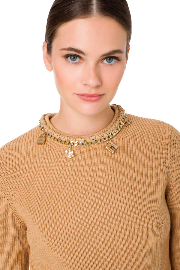 Straight shirt with charms on the neckline - Elisabetta Franchi® Outlet