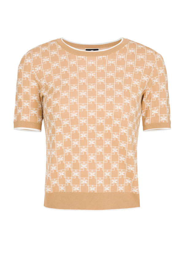 Tricot knitted top with short sleeves - Elisabetta Franchi® Outlet