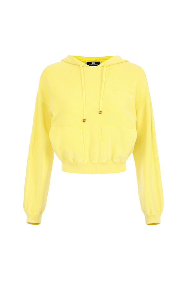 Cotton stone wash hooded sweatshirt - Elisabetta Franchi® Outlet