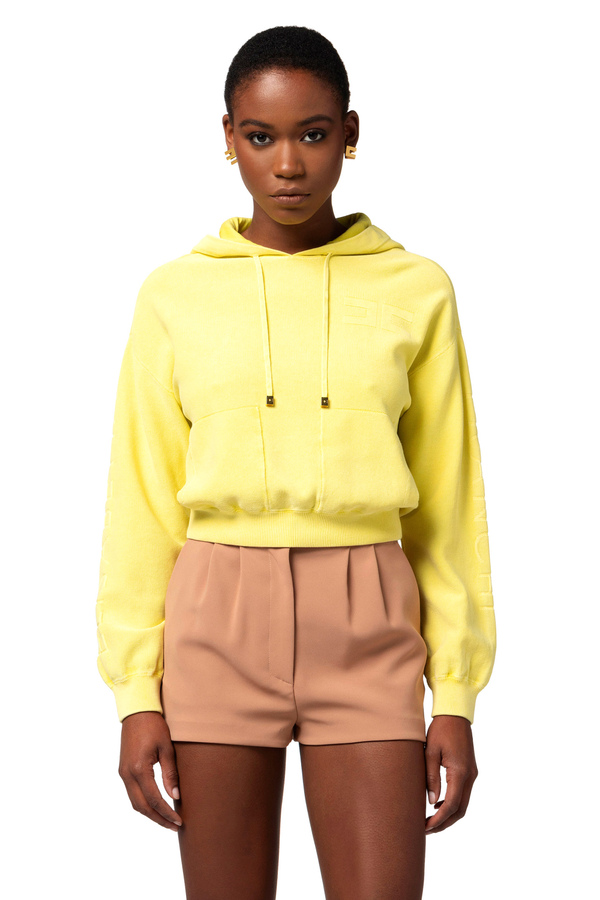 Cotton stone wash hooded sweatshirt - Elisabetta Franchi® Outlet