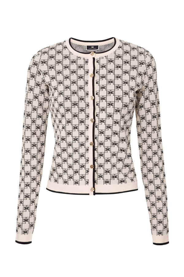 Crew neck cardigan in knit fabric - Elisabetta Franchi® Outlet