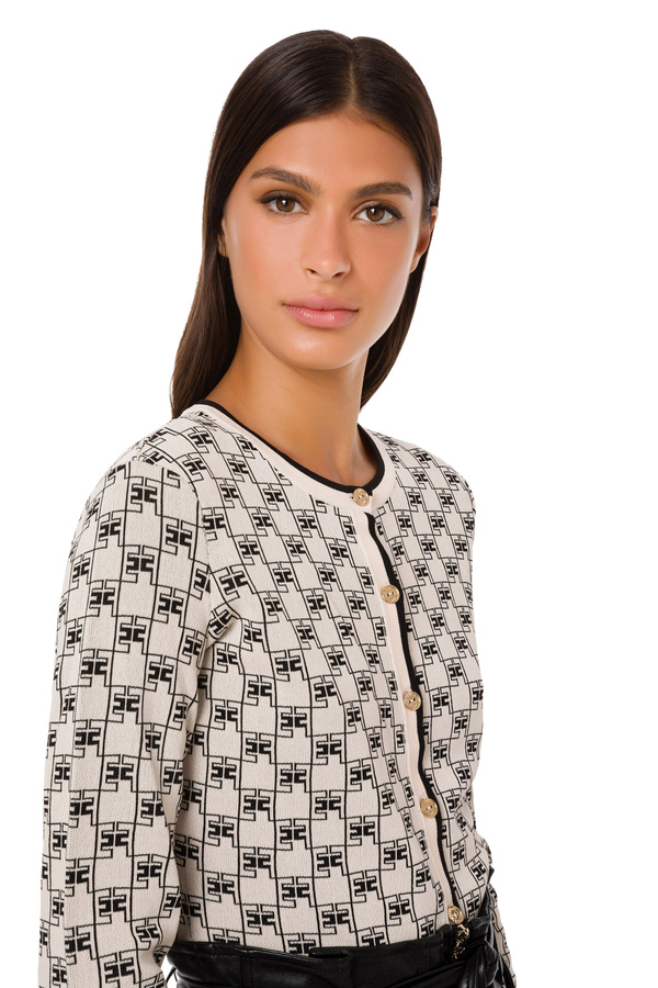 Crew neck cardigan in knit fabric - Elisabetta Franchi® Outlet