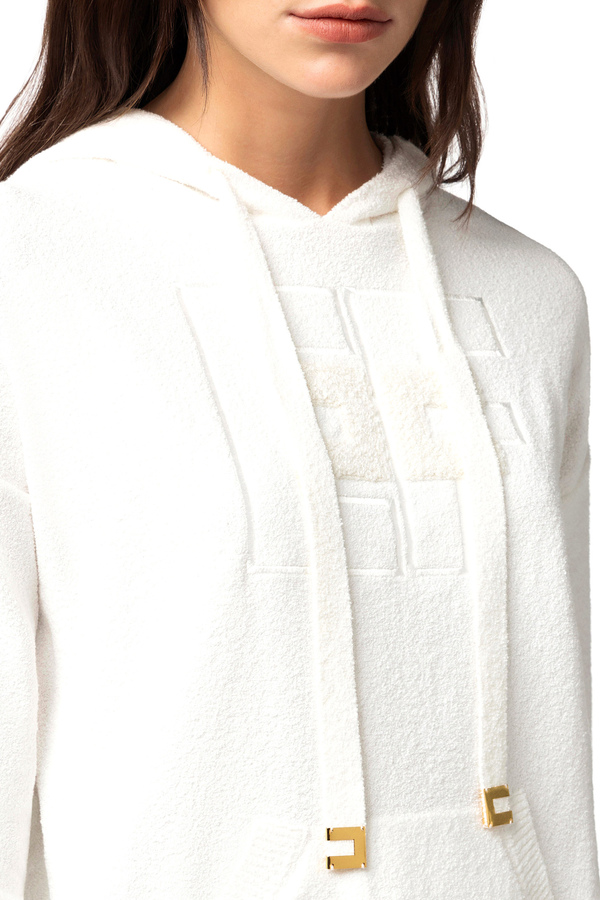 Felpa in cotone bouclé con logo - Elisabetta Franchi® Outlet