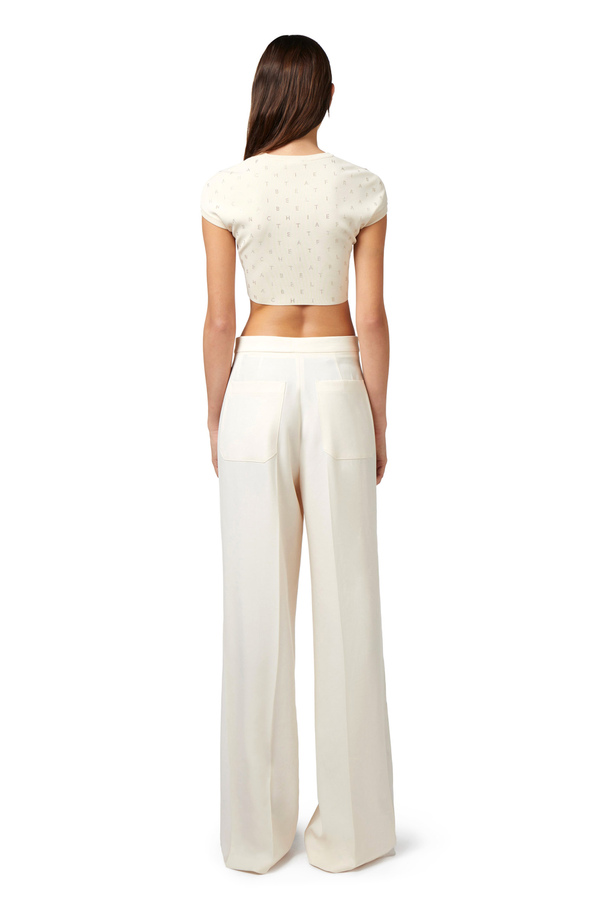 Cropped top in viscose with rhinestone lettering - Elisabetta Franchi® Outlet