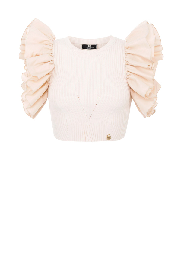 Short top with flounced sleeves - Elisabetta Franchi® Outlet