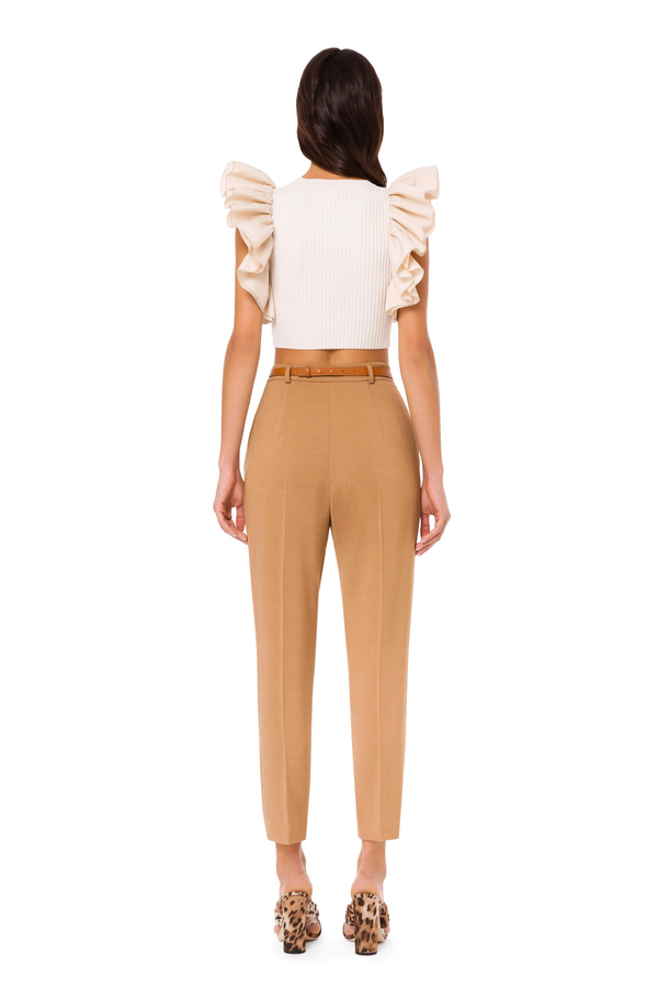 Short top with flounced sleeves - Elisabetta Franchi® Outlet