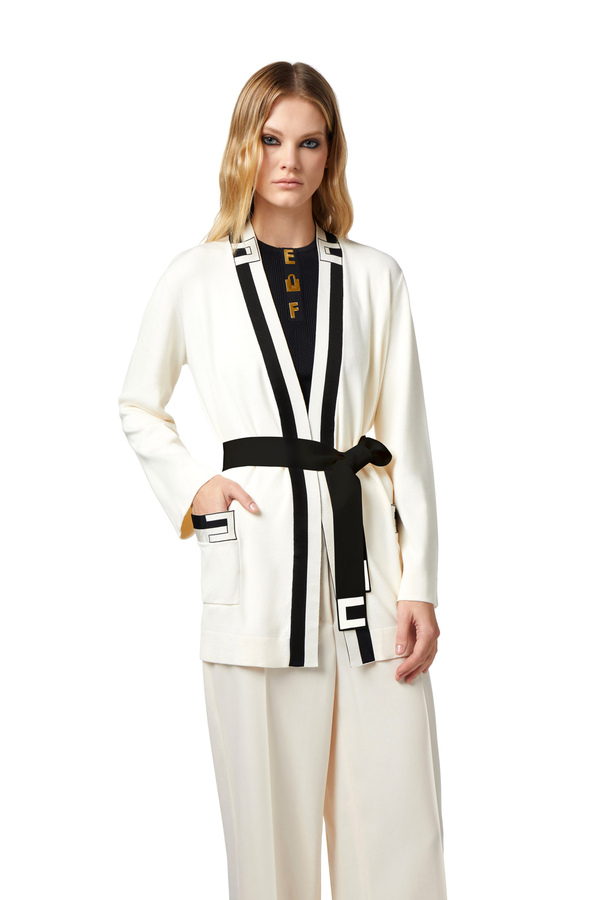 Cardigan kimono in viscosa jacquard - Elisabetta Franchi® Outlet