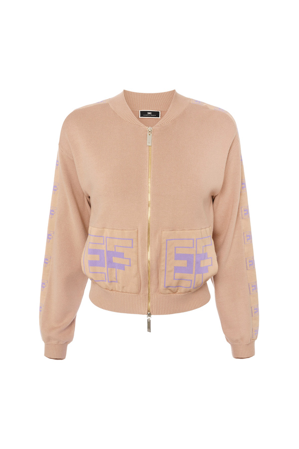 Blouson aviateur en viscose avec bandes logotées - Elisabetta Franchi® Outlet