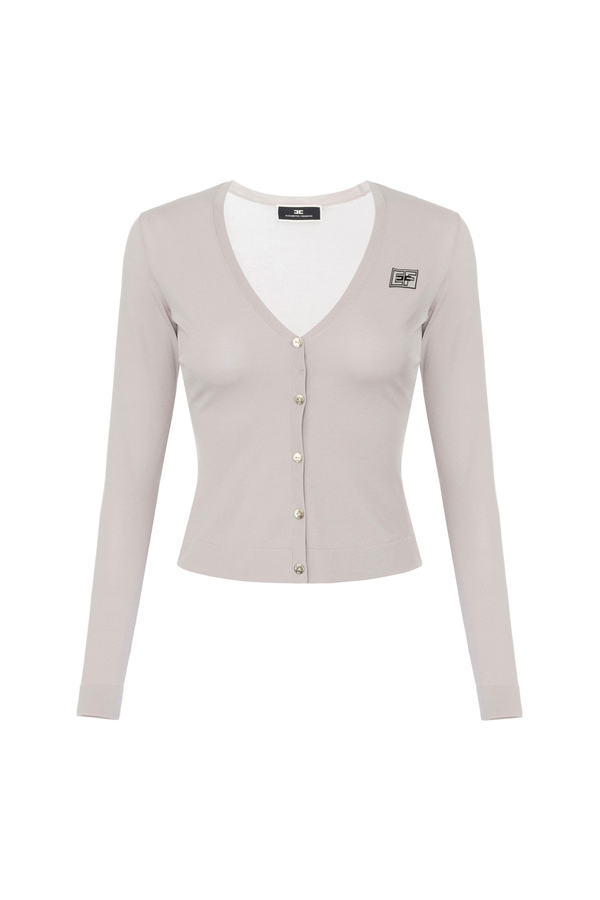 Rayon cardigan with logo - Elisabetta Franchi® Outlet