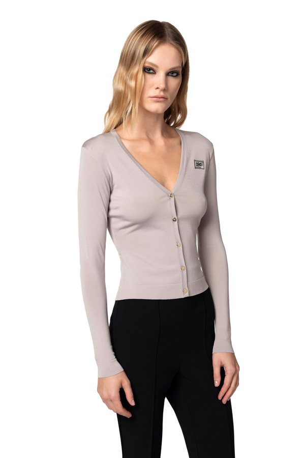 Rayon cardigan with logo - Elisabetta Franchi® Outlet