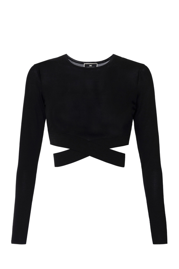 Cropped top in rayon with cut-out - Elisabetta Franchi® Outlet
