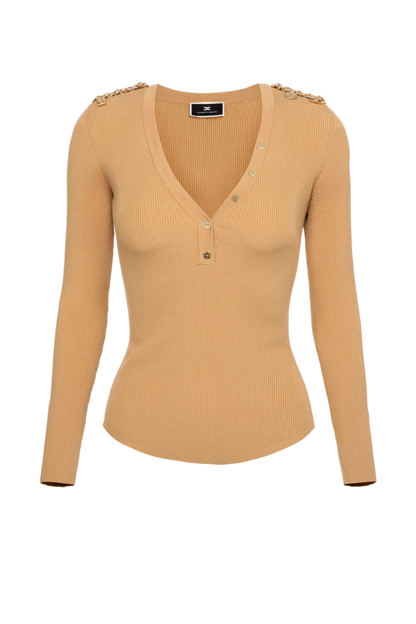 Long-sleeved V-neck shirt - Elisabetta Franchi® Outlet