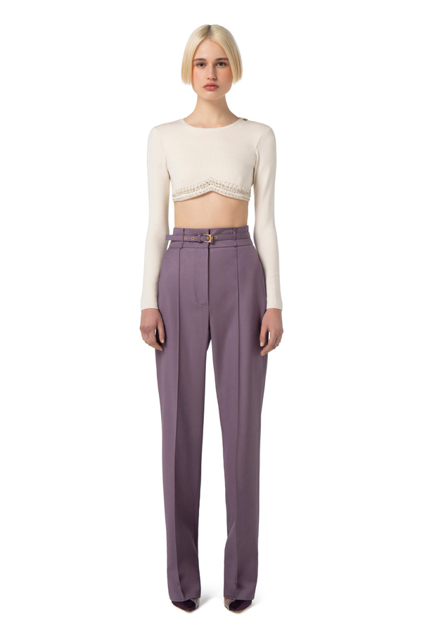 Knit crop top with rhinestones - Elisabetta Franchi® Outlet