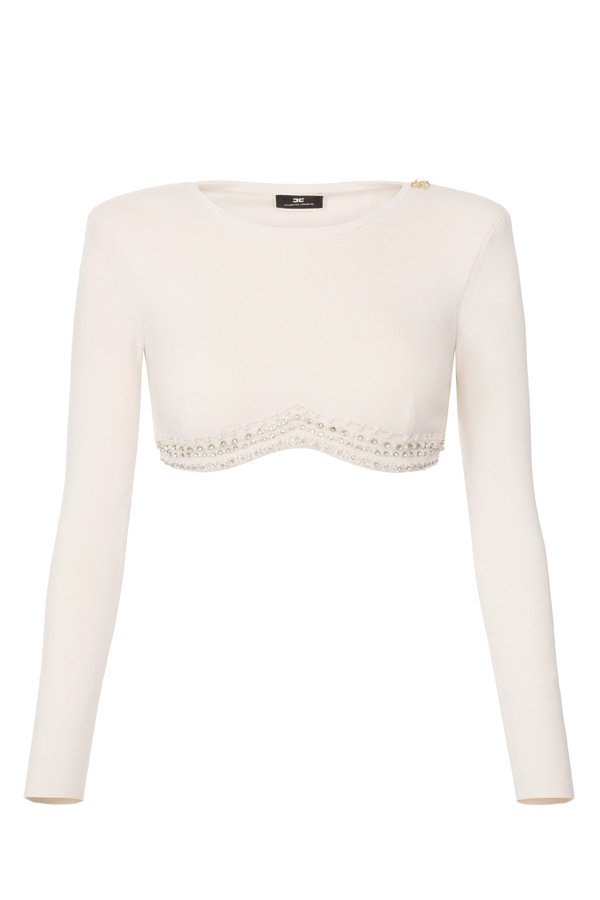 Knit crop top with rhinestones - Elisabetta Franchi® Outlet