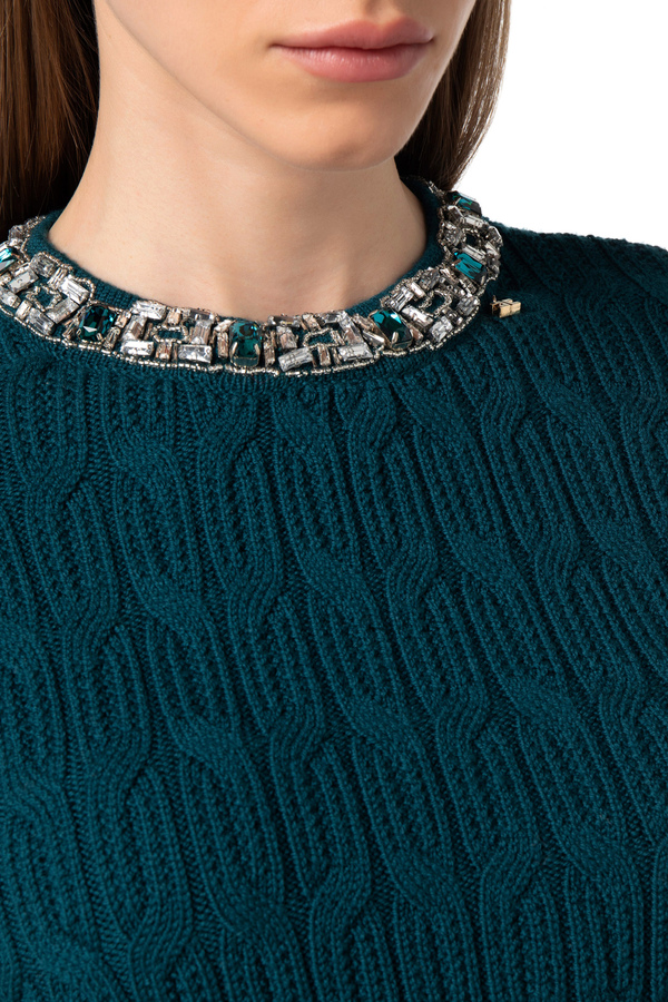 Wool top with embroidered collar - Elisabetta Franchi® Outlet