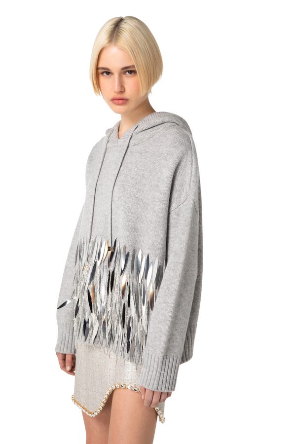 Wool oversized pullover with sequins - Elisabetta Franchi® Outlet