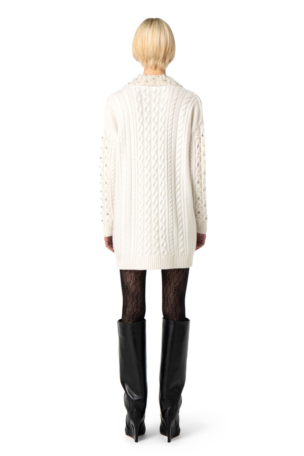 Wool cardigan with pearl and rhinestones embroidery - Elisabetta Franchi® Outlet