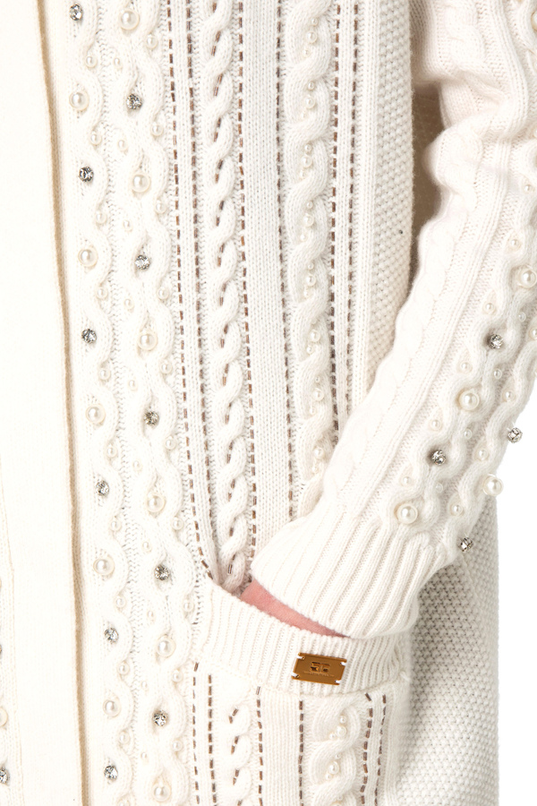 Wool cardigan with pearl and rhinestones embroidery - Elisabetta Franchi® Outlet