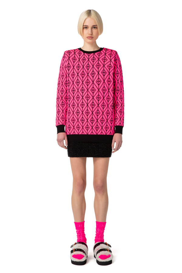 Oversize-Pullover aus gaufriertem Strick - Elisabetta Franchi® Outlet