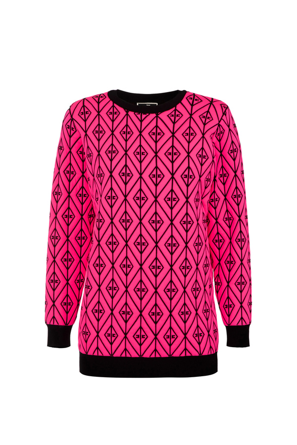 Oversize-Pullover aus gaufriertem Strick - Elisabetta Franchi® Outlet
