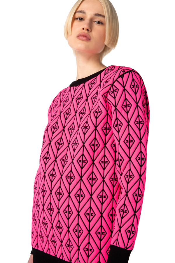 Oversize-Pullover aus gaufriertem Strick - Elisabetta Franchi® Outlet