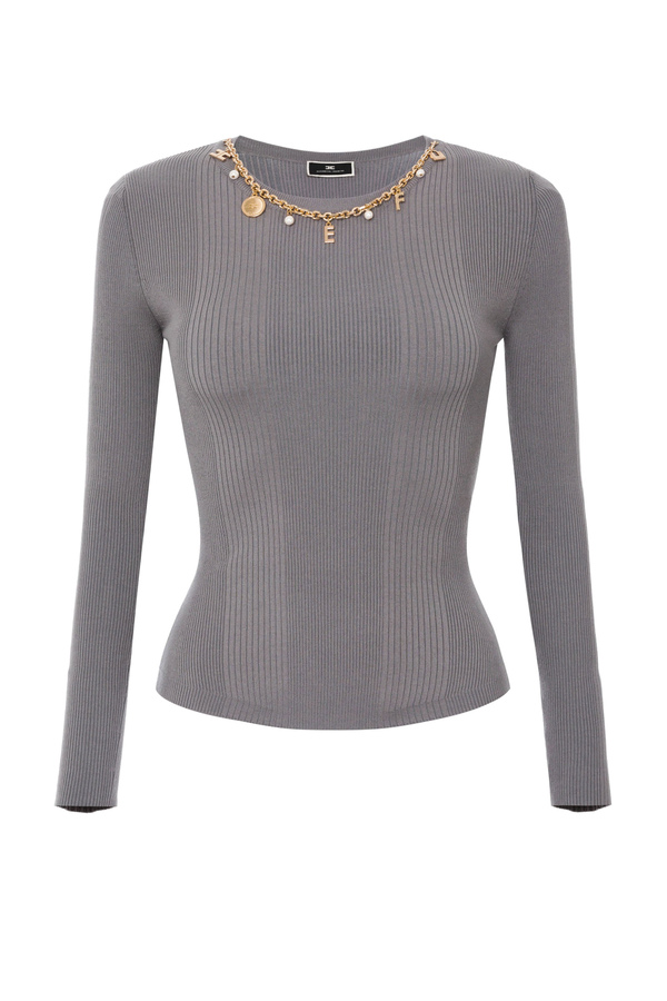 Crew neck top with charms - Elisabetta Franchi® Outlet