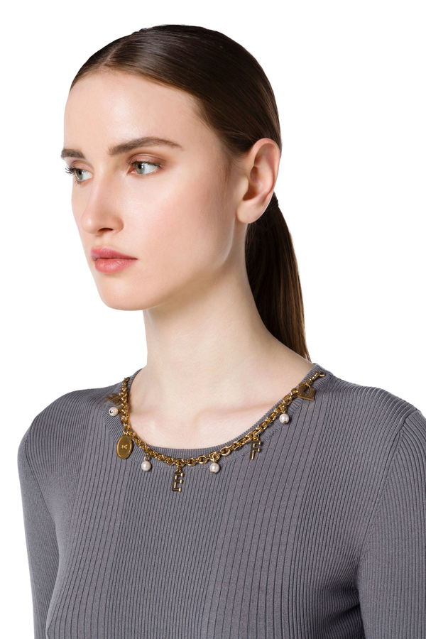 Crew neck top with charms - Elisabetta Franchi® Outlet