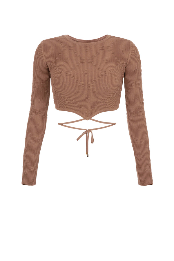 Cropped top in costine losanga embossed - Elisabetta Franchi® Outlet