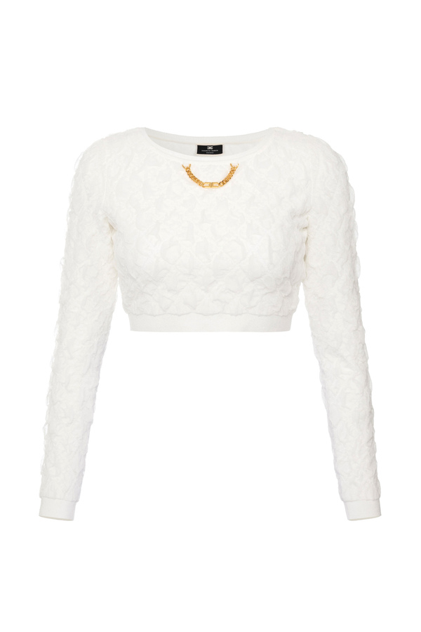Embossed viscose cropped top - Elisabetta Franchi® Outlet