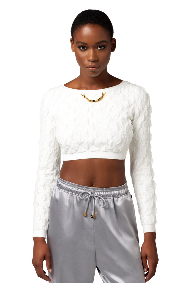Embossed viscose cropped top - Elisabetta Franchi® Outlet