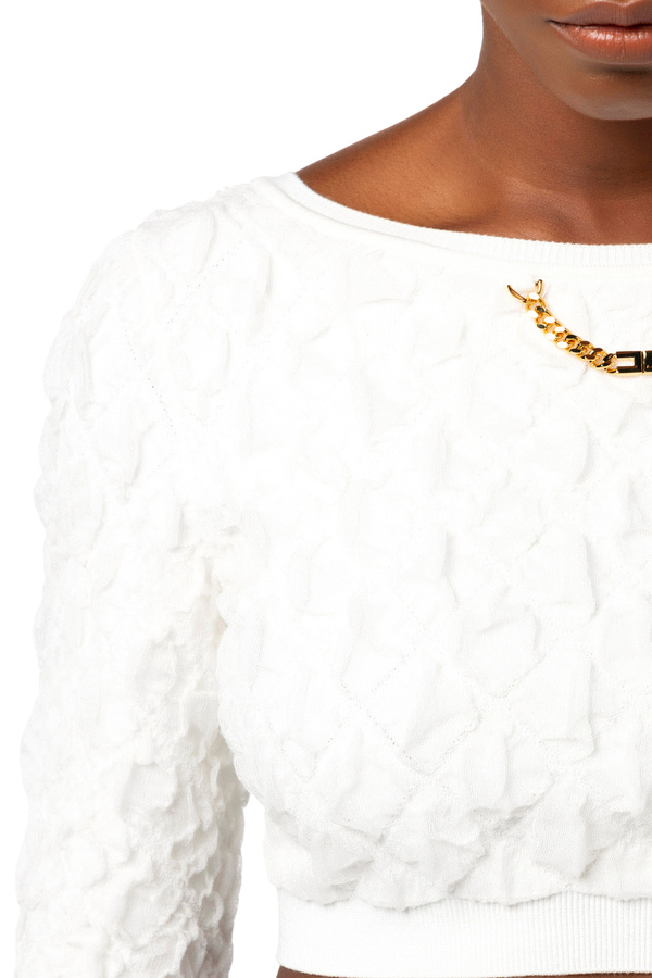 Embossed viscose cropped top - Elisabetta Franchi® Outlet