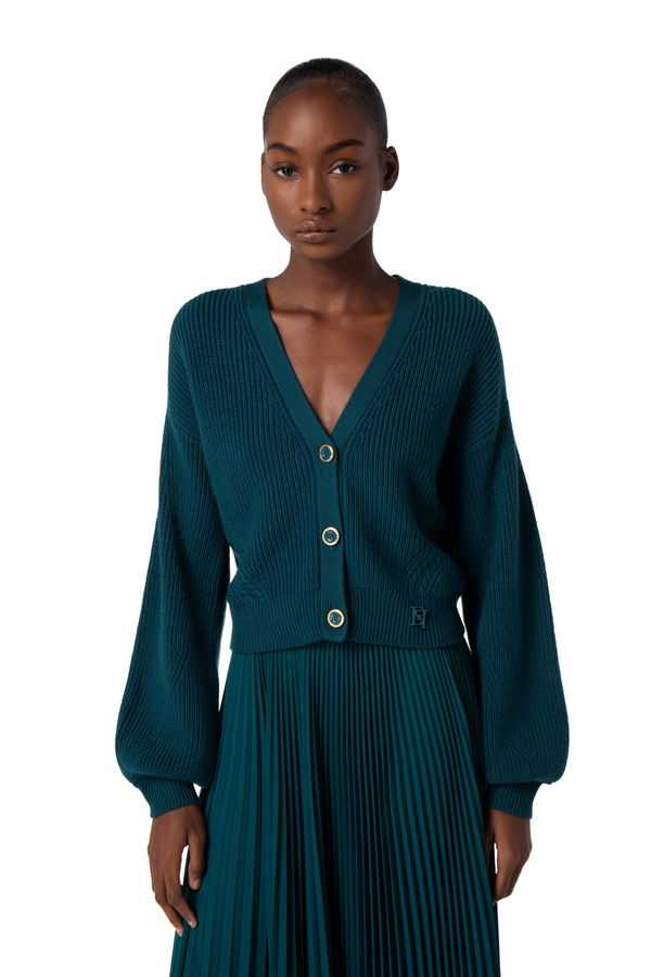 Cardigan in lana con bottoni - Elisabetta Franchi® Outlet