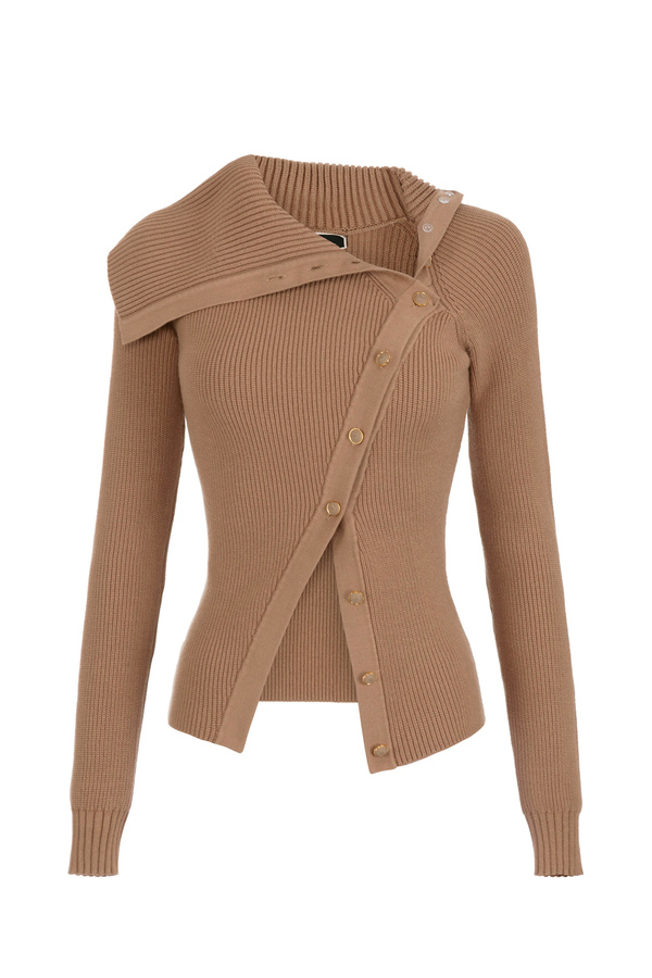 Cardigan in viscosa con abbottonatura asimmetrica - Elisabetta Franchi® Outlet