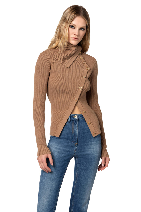 Cardigan in viscosa con abbottonatura asimmetrica - Elisabetta Franchi® Outlet