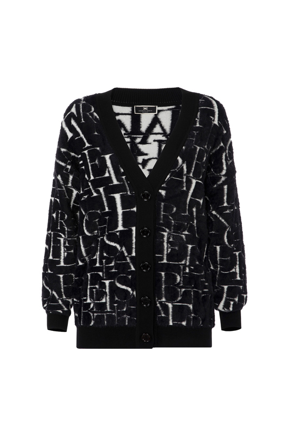 Oversized cardigan in knit fabric with lettering - Elisabetta Franchi® Outlet