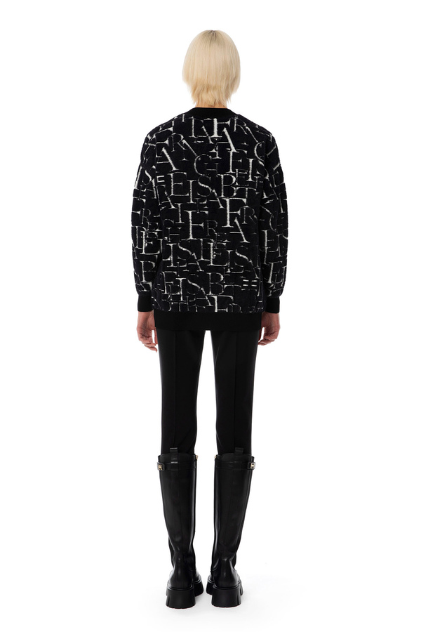 Oversized cardigan in knit fabric with lettering - Elisabetta Franchi® Outlet
