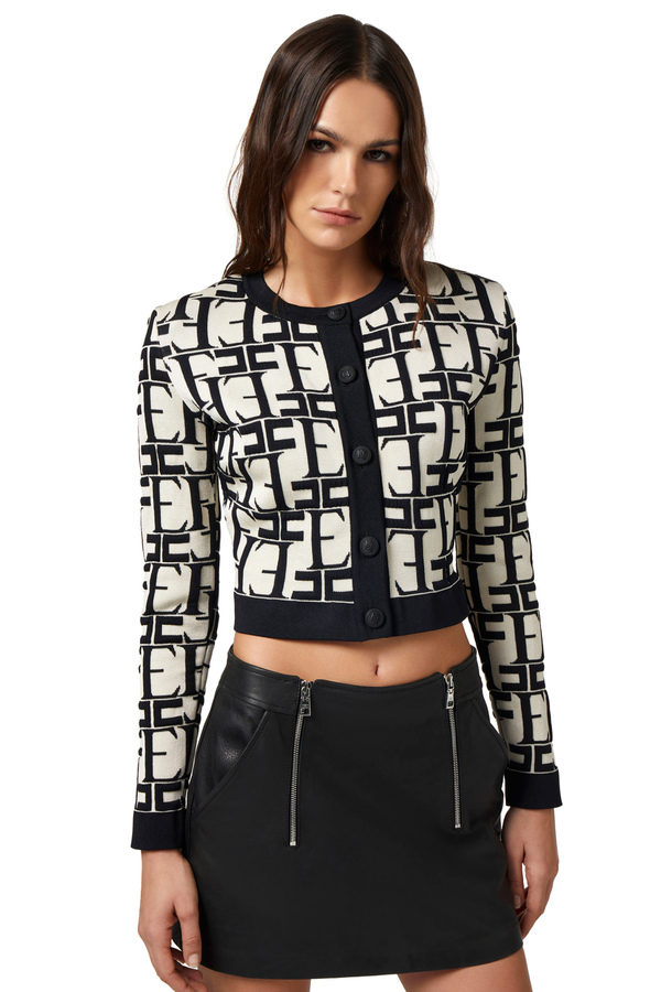 Cropped cardigan in embossed viscose fabric - Elisabetta Franchi® Outlet