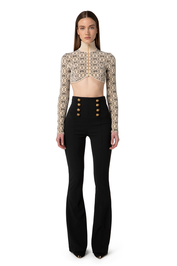Cropped-Pullover aus Chenille mit geometrischem Muster - Elisabetta Franchi® Outlet