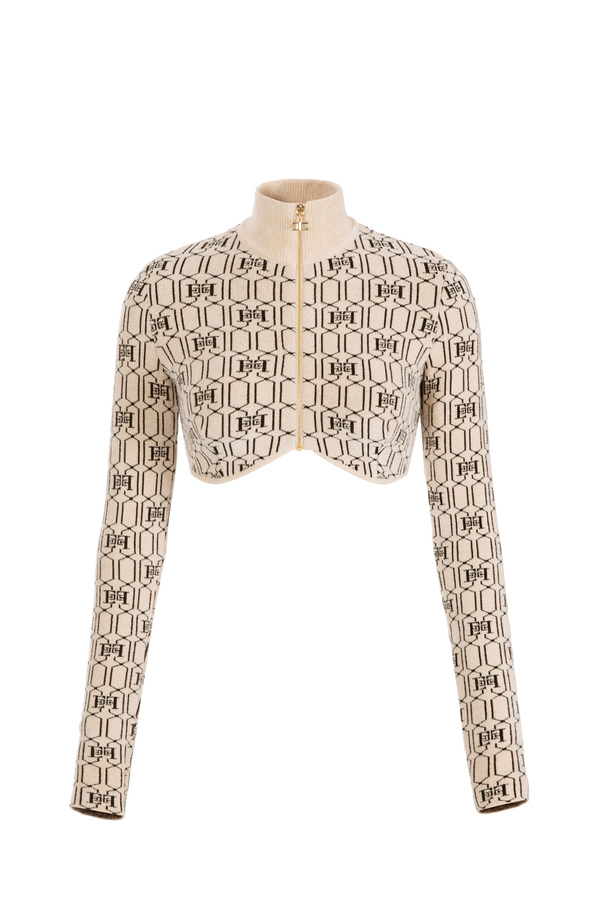 Cropped-Pullover aus Chenille mit geometrischem Muster - Elisabetta Franchi® Outlet