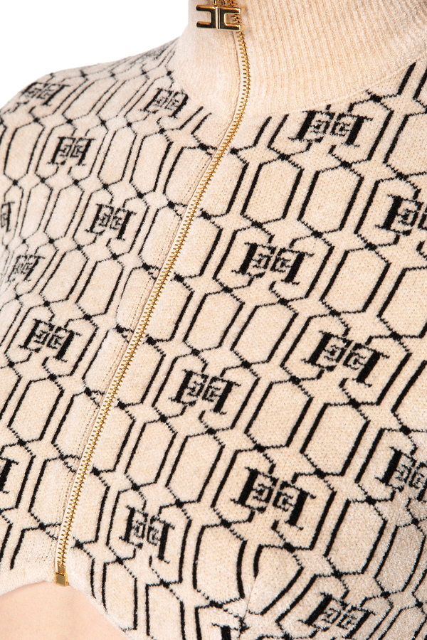 Cropped-Pullover aus Chenille mit geometrischem Muster - Elisabetta Franchi® Outlet