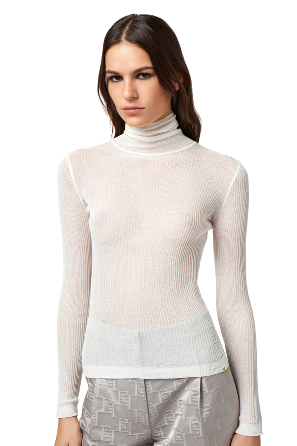 Jersey de cuello alto en crepé de canalé - Elisabetta Franchi® Outlet